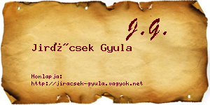 Jirácsek Gyula névjegykártya